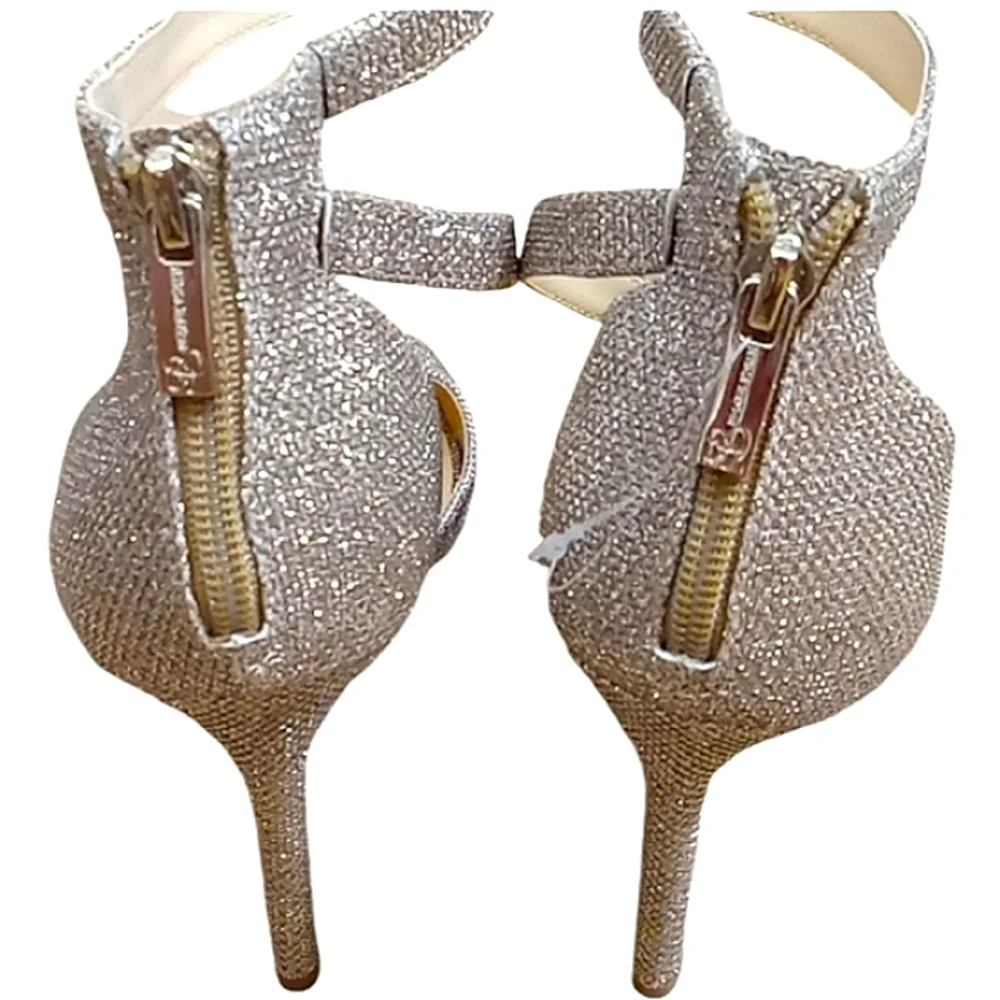 Jessica Simpson Jessimae Gold Glitter Mesh Heeled Sandals Size 8.5 NWOT